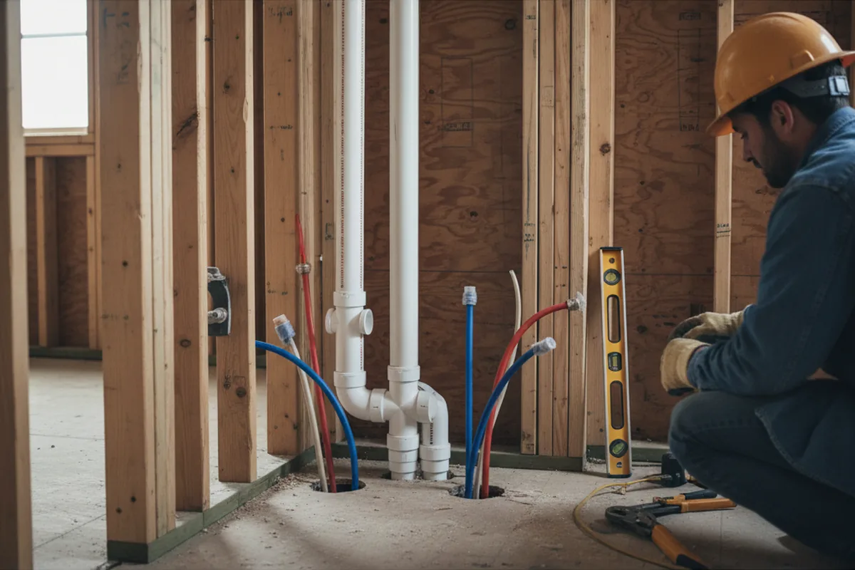 Drain and supply rough-in during Sump Pump Repair in Hitchita
